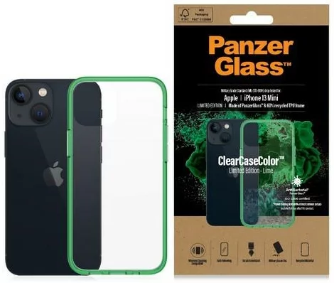 Levně Ochranné sklo PanzerGlass ClearCase iPhone 13 Mini 5.4" Antibacterial Military grade Lime 0329 (0329)