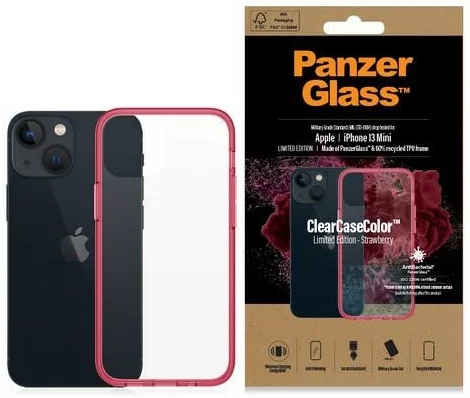 Levně Ochranné sklo PanzerGlass ClearCase iPhone 13 Mini 5.4" Antibacterial Military grade Strawberry 0330 (0330)