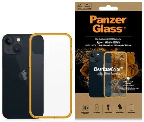 Levně Ochranné sklo PanzerGlass ClearCase iPhone 13 Mini 5.4" Antibacterial Military grade Tangerine 0328 (0328)