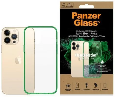 Levně Ochranné sklo PanzerGlass ClearCase iPhone 13 Pro Max 6.7" Antibacterial Military grade Lime 0344 (0344)