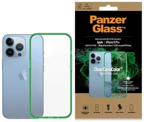 Levně Kryt PanzerGlass ClearCase iPhone 13 Pro 6.1" Antibacterial Military grade Lime 0339 (0339)