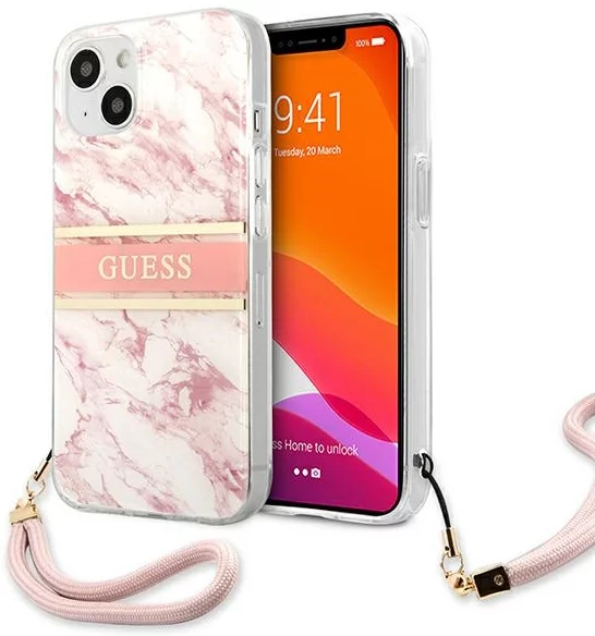 Kryt Guess GUHCP13SKMABPI iPhone 13 mini 5,4" pink hardcase Marble Strap Collection (GUHCP13SKMABPI)