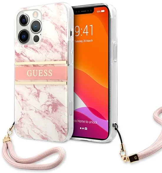 Levně Kryt Guess GUHCP13XKMABPI iPhone 13 Pro Max 6,7" pink hardcase Marble Strap Collection (GUHCP13XKMABPI)