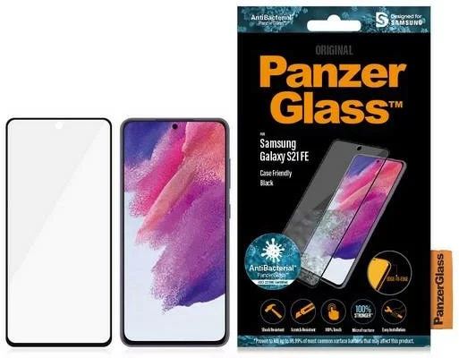 Levně Ochranné sklo PanzerGlass E2E Microfracture Samsung S21 FE Case Friendly Finger Print AntiBacterial czarny/black 7275 (7275)