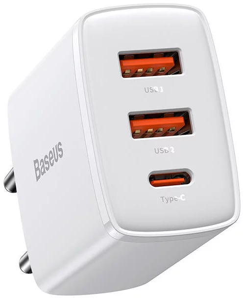 Nabíječka Baseus Compact Quick Charger, 2xUSB, USB-C, PD, 3A, 30W (white)