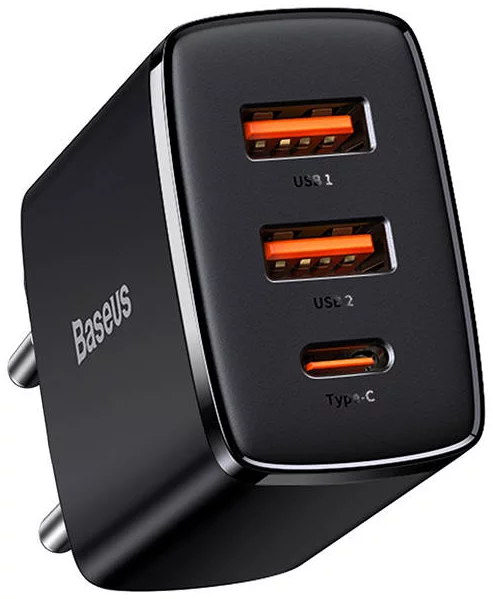 Nabíjačka Baseus Compact Quick Charger, 2xUSB, USB-C, PD, 3A, 30W (black)