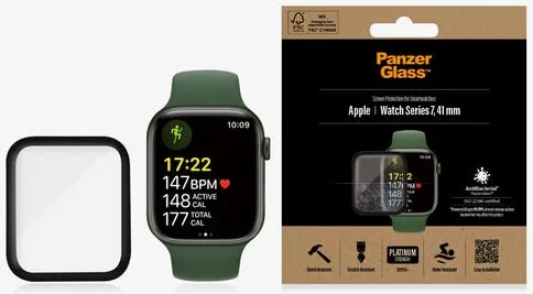Levně Ochranné sklo PanzerGlass Curved Apple Watch 7 41mm Antibacterial czarny/black (2018)