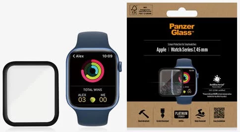 Levně Ochranné sklo PanzerGlass Curved Apple Watch 7 45mm Antibacterial black (2019)