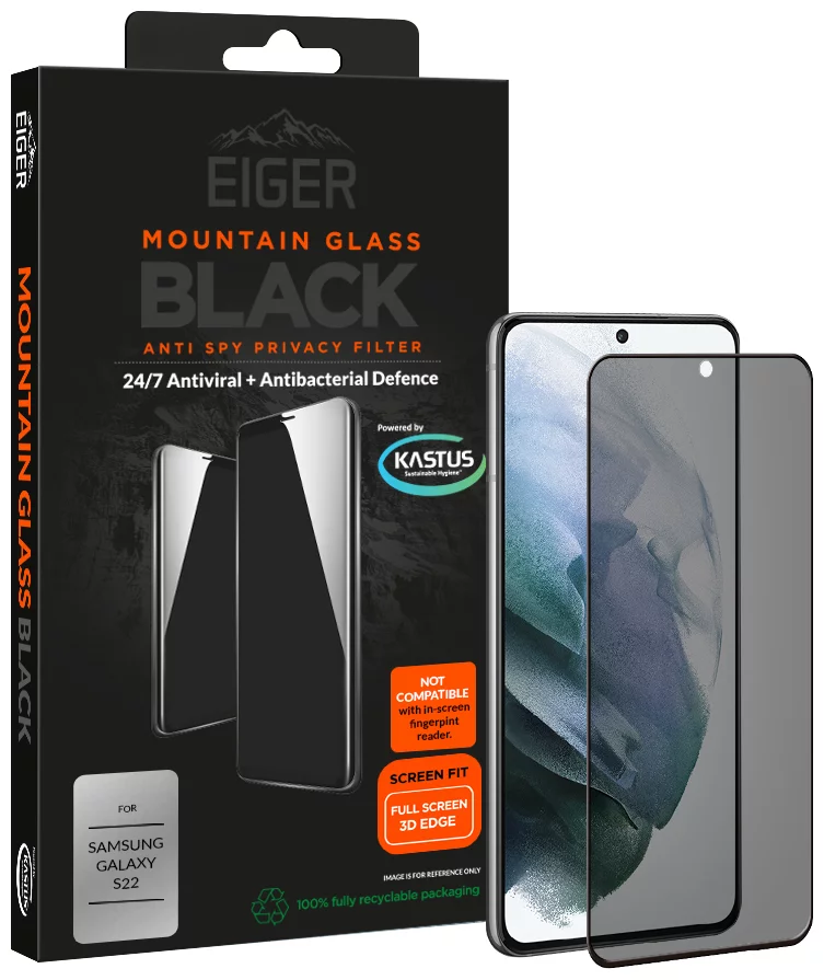 Levně Ochranné sklo Eiger GLASS Mountain BLACK 3D Privacy Screen Protector for Samsung Galaxy S22