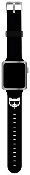 Curea de ceas Karl Lagerfeld curea KLAWLSLCK Apple ceas 42/44/45mm curea neagră Silicon Choupette Heads (KLAWLSLCK)