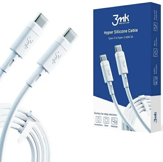 E-shop Kábel 3MK HyperSilicone Cable USB-C/USB-C white 1m 60W 3A ()