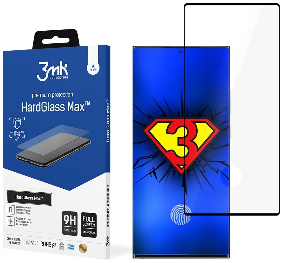 Ochranné sklo 3MK HardGlass Max Samsung S22 Ultra S908 black, FullScreen Glass