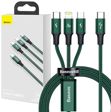 Baseus Rapid Series 3-in-1 USB-C Kabel für M+L+T 20W 1,5m (grün)  