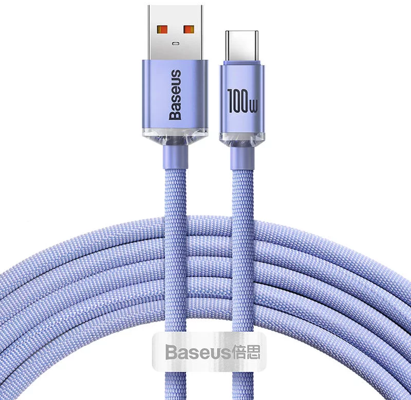 Kábel Baseus Crystal Shine cable USB to USB-C, 5A, 1.2m (purple)