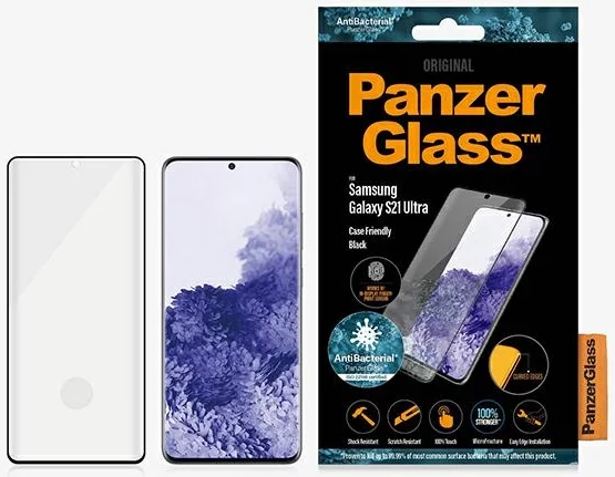 Levně Ochranné sklo PanzerGlass E2E Microfracture Samsung S21 Ultra G998 Case Friendly Finger Print AntiBacterial black (7258)