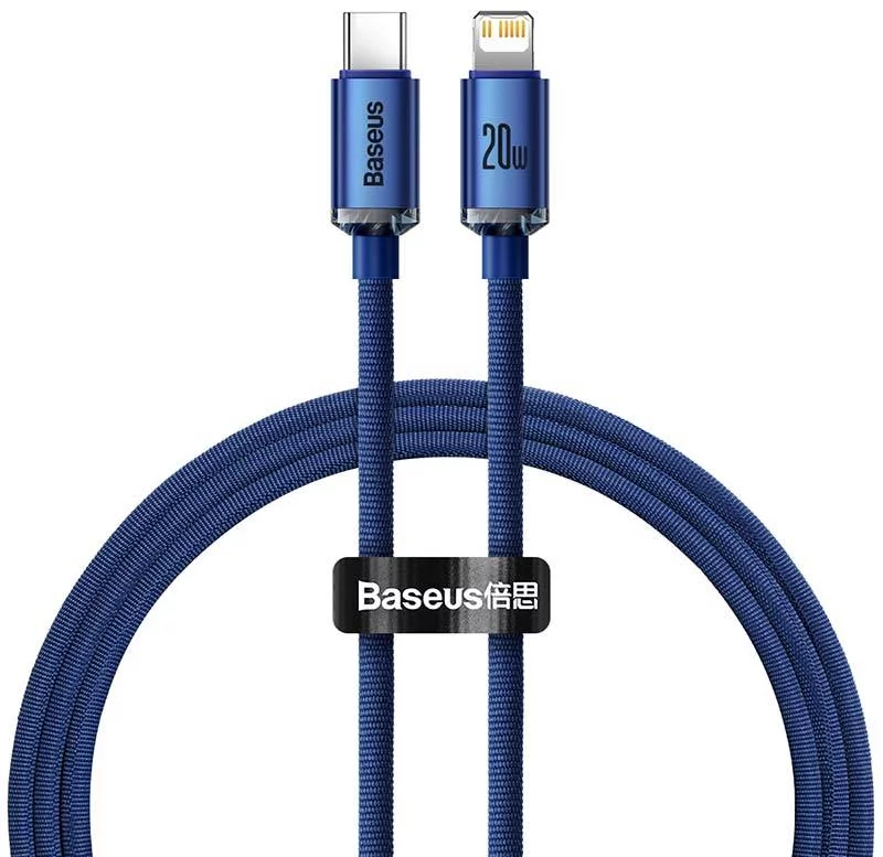 Kábel Baseus Crystal cable USB-C to Lightning, 20W, 1.2m (blue)