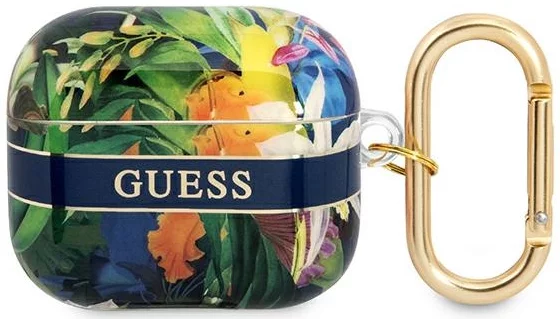 Levně Guess GUA3HHFLB AirPods 3 cover blue Flower Strap Collection (GUA3HHFLB)
