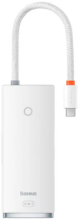 Dokovacia stanica Hub 6in1 Baseus Lite Series, USB-C to 2x USB 3.0 + HDMI + USB-C + TF/SD (white)