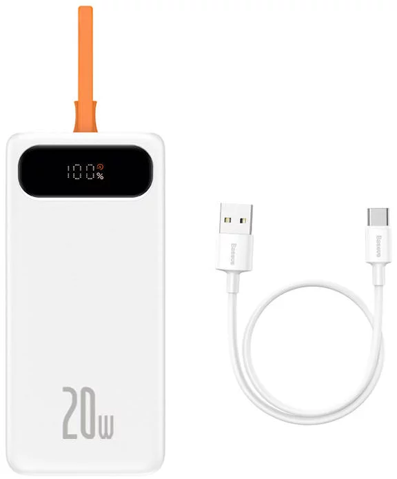 Charger Power Bank Baseus Block 10000mAh, 20W + Lightning Cable (White)