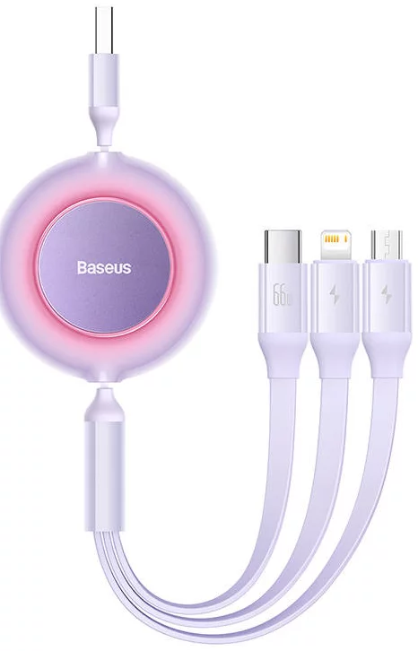 Kábel Baseus Bright Mirror 3, USB 3-in-1 cable for micro USB / USB-C / Lightning 66W / 2A 1.1m (Purple)