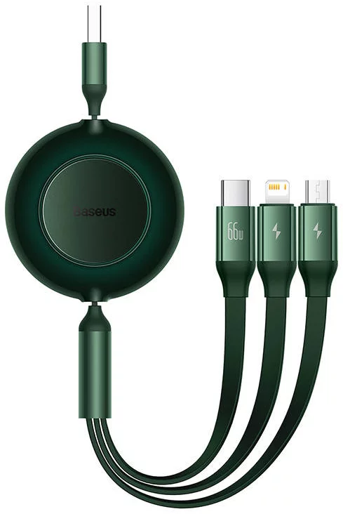 Levně Kabel Baseus Bright Mirror 3, USB 3-in-1 cable for micro USB / USB-C / Lightning 66W / 2A 1.1m (Green)