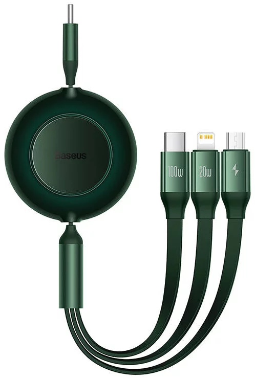 Kábel Baseus Bright Mirror 4, USB-C 3-in-1 cable for micro USB / USB-C / Lightning 100W / 3.5A 1.1m (Green)