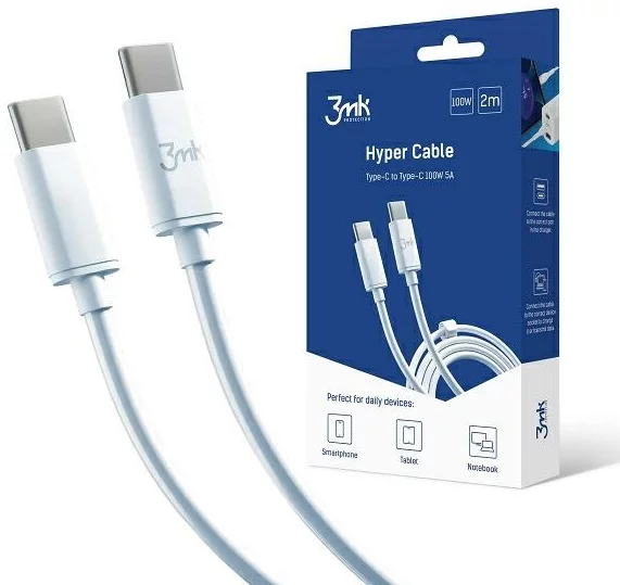 E-shop Kábel 3MK Hyper Cable USB-C 2m 100W White