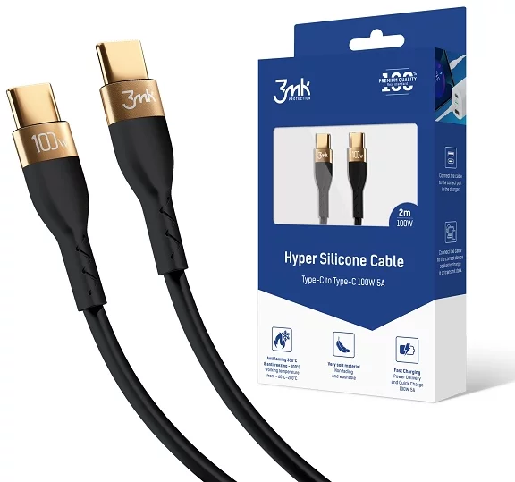 E-shop Kábel 3MK HyperSilicone Cable USB-C 2m 100W Black