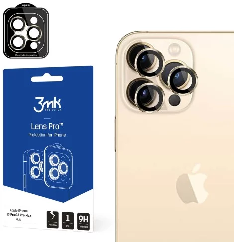 Ochranné sklo 3MK Lens Protection Pro iPhone 13 Pro / 13 Pro Max gold Camera lens protection with mounting frame 1 pc.