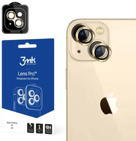 Levně Ochranné sklo 3MK Lens Protection Pro iPhone 14 6.1 "gold Camera lens protection with mounting frame 1 pc.