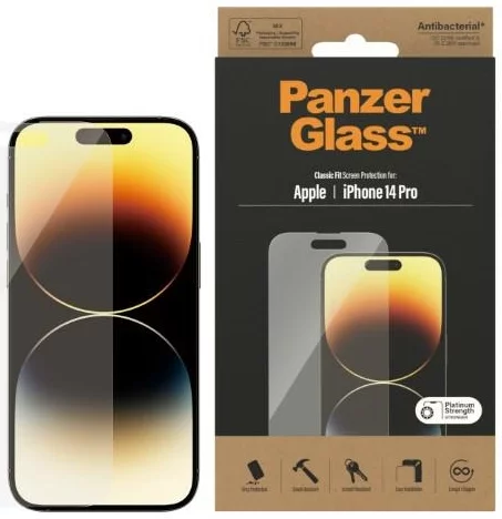 Levně Ochranné sklo PanzerGlass Classic Fit iPhone 14 Pro 6,1" Screen Protection Antibacterial 2768 (2768)