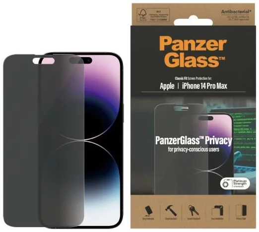 Levně Ochranné sklo PanzerGlass Classic Fit iPhone 14 Pro Max 6,7" Privacy Screen Protection Antibacterial P2770 (P2770)
