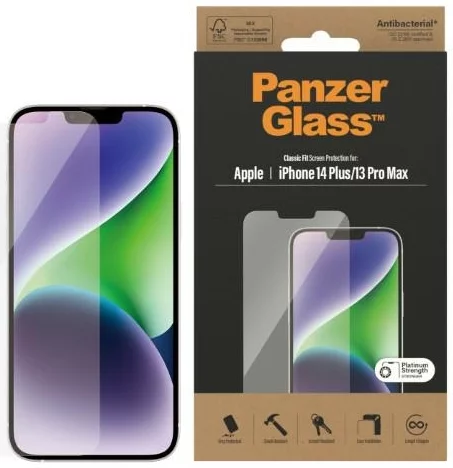 Levně Ochranné sklo PanzerGlass Classic Fit iPhone 14 Plus / 13 Pro Max 6,7" Screen Protection Antibacterial 2769 (2769)