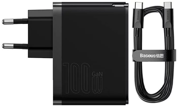 Nabíjačka Baseus GaN USB-C + USB wall charger, 100W + 1m cable (black)