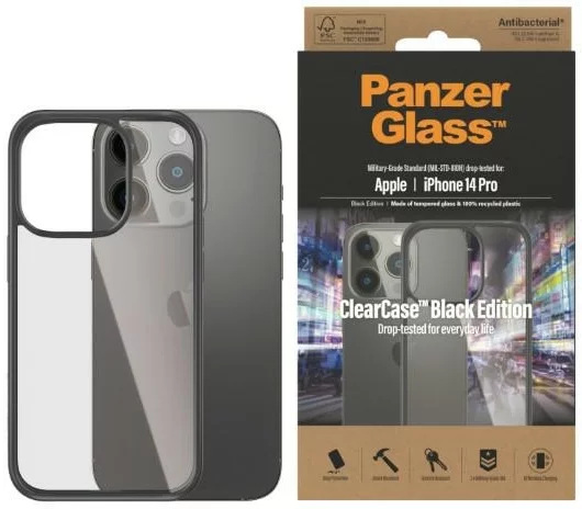 Levně Kryt PanzerGlass ClearCase iPhone 14 Pro 6.1" Antibacterial black 0406 (0406)