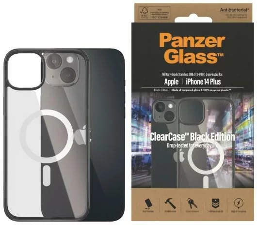 Levně Kryt PanzerGlass ClearCase MagSafe iPhone 14 Plus 6,7" Antibacterial black 0415 (415)