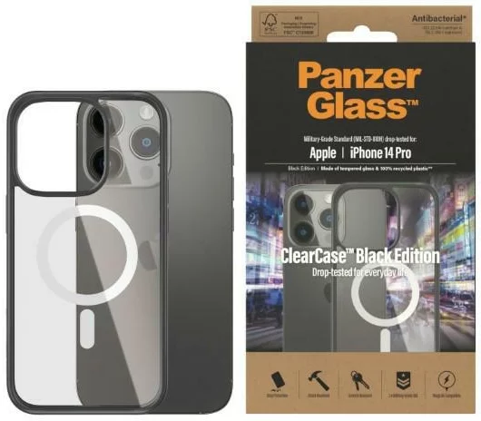 Levně Kryt PanzerGlass ClearCase MagSafe iPhone 14 Pro 6,1" Antibacterial black 0414 (414)