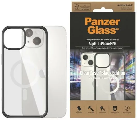 Levně Kryt PanzerGlass ClearCase MagSafe iPhone 14/13 6,1" Antibacterial black 0413 (413)