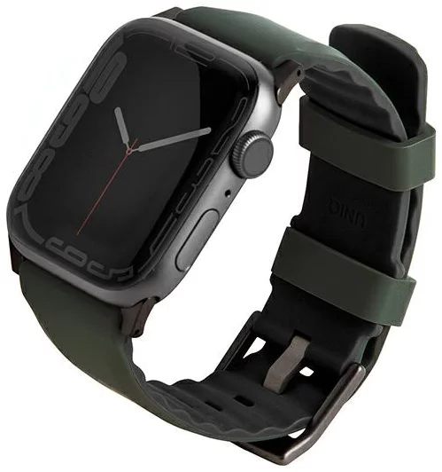 Levně Řemínek UNIQ strap Linus Apple Watch Series 4/5/6/7/8 / SE / SE2 / Ultra 42/44 / 45mm. Airosoft Siliconemoss green (UNIQ-45MM-LINUSGRN)