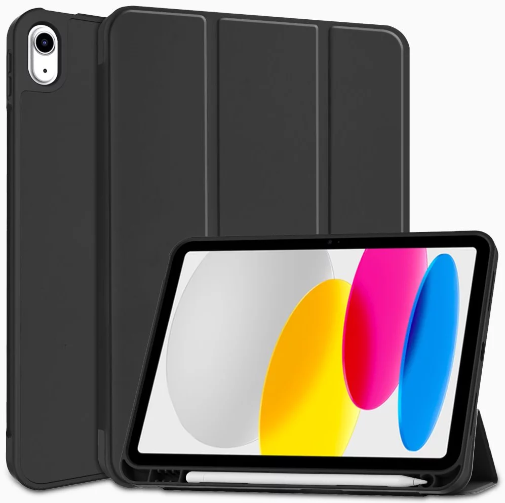 Apple iPad 10.9 (2022) tablet tok (Smart Case) on/off funkcióval, Apple Pencil tartóval - Tech-Protect - black (ECO csomagolás)