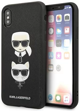 Carcasă neagră Karl Lagerfeld iPhone XS Max Saffiano Ikonik Karl&Choupette Head (KLHCI65SAKICKCBK)