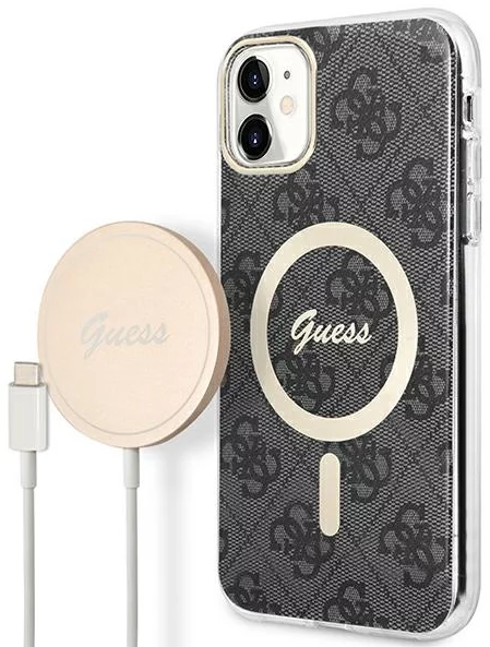 E-shop Kryt Guess Case + Charger Set iPhone 11 6,1" black hard case 4G Print MagSafe (GUBPN61H4EACSK)
