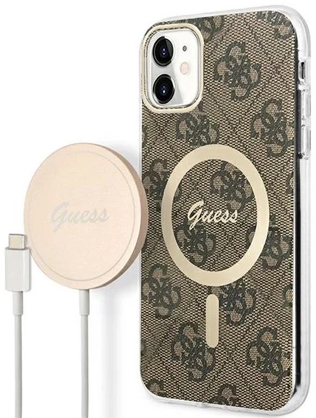 E-shop Kryt Guess Case + Charger Set iPhone 11 6,1" brown hard case 4G Print MagSafe (GUBPN61H4EACSW)