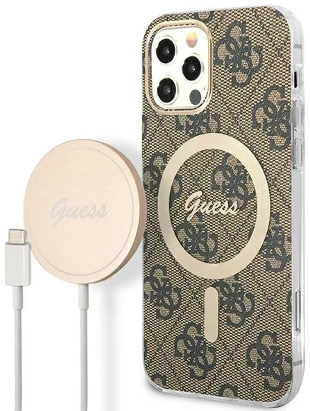 E-shop Kryt Guess Case + Charger Set iPhone 12/12 Pro brown hard case 4G Print MagSafe (GUBPP12MH4EACSW)