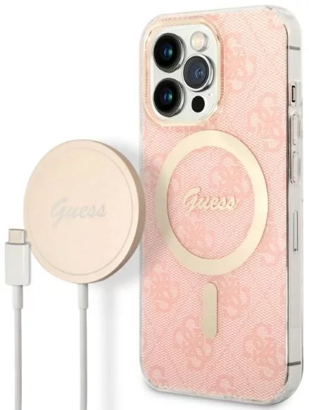 Kryt Guess Case + Charger Set iPhone 13 Pro pink hard case 4G Print MagSafe (GUBPP13LH4EACSP)