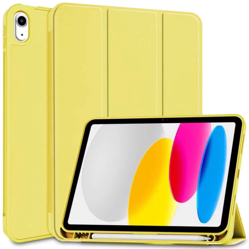 Apple iPad 10.9 (2022) tablet tok (Smart Case) on/off funkcióval, Apple Pencil tartóval - Tech-Protect - yellow (ECO csomagolás)