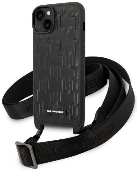 Levně Kryt Karl Lagerfeld iPhone 14 Plus 6,7" hardcase black Monogram Plaque Logo Strap (KLHCP14MSTMMK)