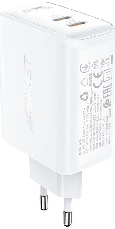 Nabíječka Wall charger Acefast A29 PD50W GAN, 2x USB-C, 50W (white)