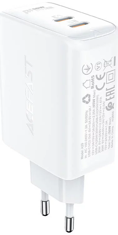 Nabíjačka Wall charger Acefast A29 PD50W GAN, 2x USB-C, 50W (white)