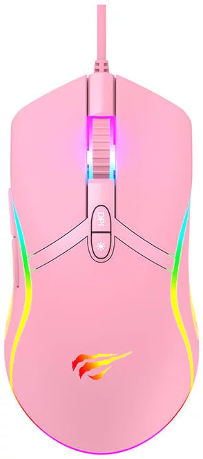 Levně Hrací myš Havit MS1026 gaming mouse RGB 1000-6400 DPI (pink)